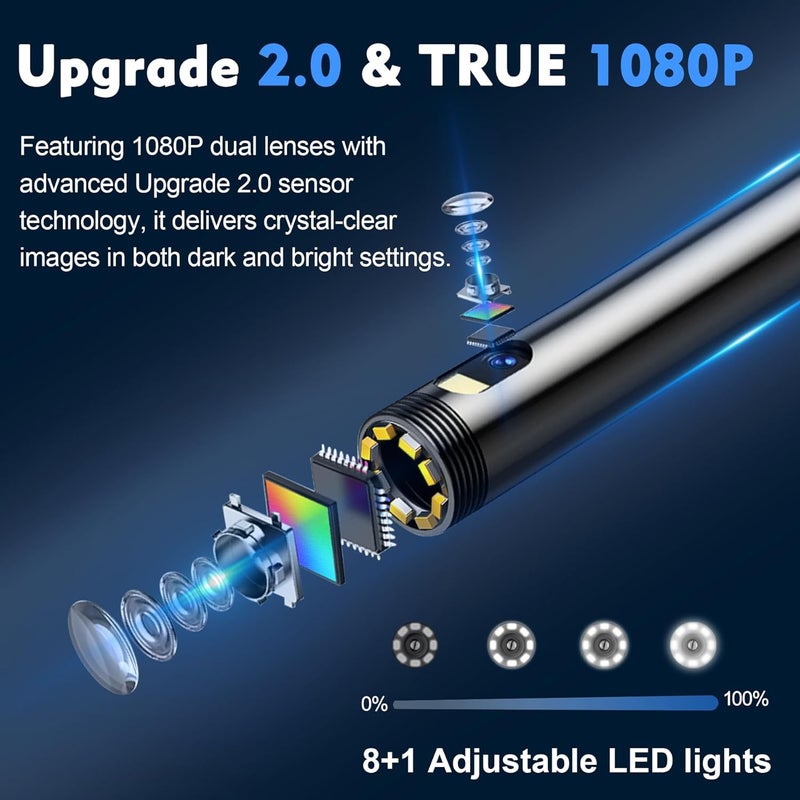 GinoCaco Dual Lens Endoscope Camera with Light, 4.3" Borescope with Photo/Video Function & Free(Built in 32GB Card), 16.4FT Semi-Rigid Snake Cable with IP67 Waterproof for Pipe, Engine & HVAC Inspection - Image 4
